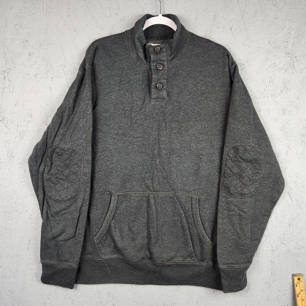Old Navy Sweatshirt Mens XL Gray Fleece Henley Quilted Elbow Patches Pullover
